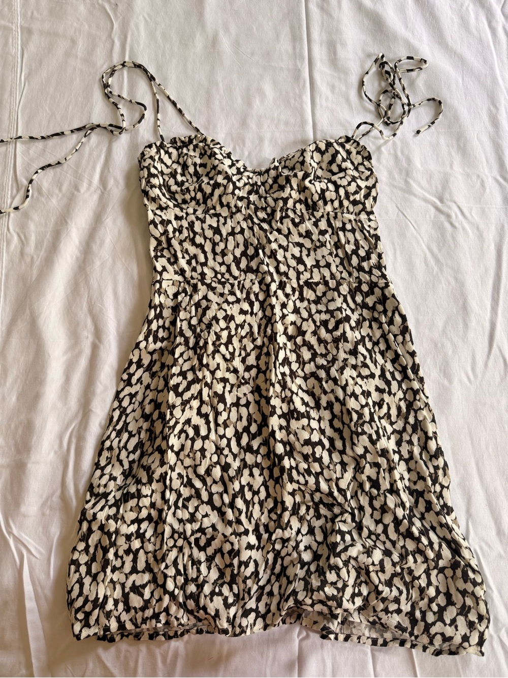 Aritzia Black and Cream Spotted Midi Dress with Tie Straps